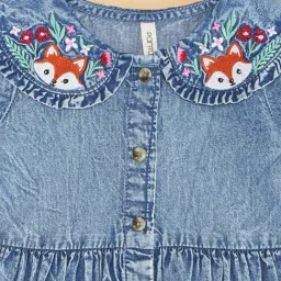 Pantaloons Baby Girls Starlight Blue Cotton Solid Full Sleeves Casual Dresses image 2