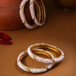 NVR Gold-Plated Traditional Pearls Beaded Bangles for Women - Set of 2-image-54