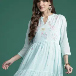 Indo Era Blue Cotton Regular Fit Embroidered Kurta-picture-18