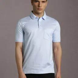 Louis Philippe Blue Cotton Regular Fit Printed Polo T-Shirt-picture-28