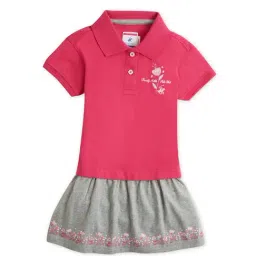 Beverly Hills Polo Club Kids Pink & Grey Color Block Polo Dress-image-72