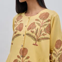 Zuba by Westside Mustard Floral Printed A-Line Cotton Kurta image 4