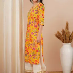 Fashor Yellow Floral Straight Kurta image 4