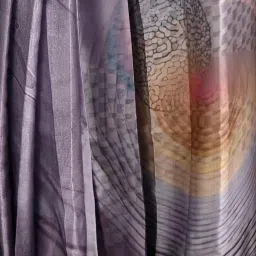 Odette Grey Poly Crepe Printed Saree with Unstitched Blouse image 4