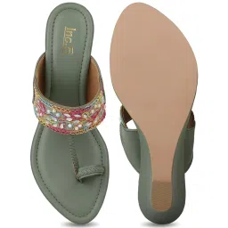 Inc.5 Women's Green Toe Ring Wedges image 4