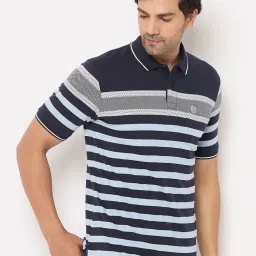 Duke Navy Blue Regular fit Stripes Polo T-Shirt image 4