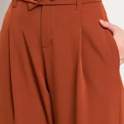 MADAME Rust Mid Rise Flared Pants image 4