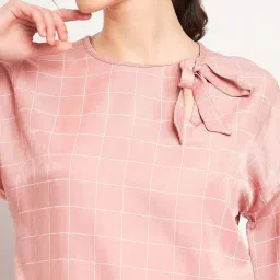 MADAME Peach Chequered Top image 4