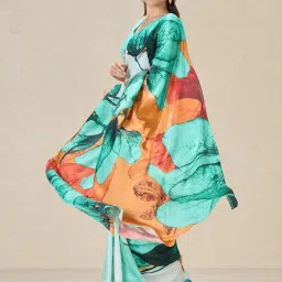 navyasa by liva Blue Printed Saree With Unstitched Blouse image 4