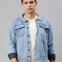 VOXATI Sky Blue Regular Fit Shirt Collar Denim Jacket-picture-38