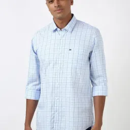 Peter England Blue Cotton Slim fit Checks Casual Shirt-picture-30