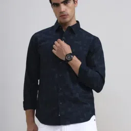 Greenfibre Navy Cotton Slim Fit Printed Shirt-picture-45