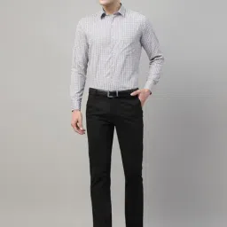 Hancock Black Cotton Slim Fit Solid Mid Rise Trousers-picture-10