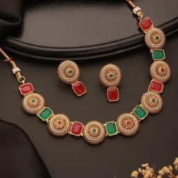 Aatmana Multicolor Minimal Stone Studded Floral Necklace & Earring Set-picture-39