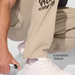 The Souled Store Beige Cotton Loose Fit Graphic Track Pants image 4