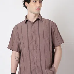 Blnk Men Oversized Fit Vertical Striped Spread Collar Casual Shirt-image-23