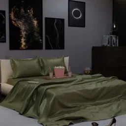 Stoa Paris Date Night Collection Olive Oasis Polyester 300 TC King Bed Sheet With 2 Pillow Covers-picture-13