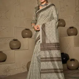 Saree Mall Grey Printed Saree With Unstitched Blouse-image-40