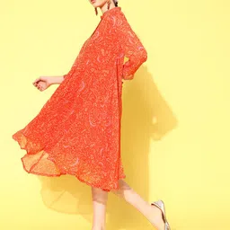 Nayam By Lakshita Orange & Pink Ethnic Motifs Print Sequinned Chiffon A-Line Dress-picture-31