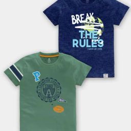 Codez Kids Olive & Blue Printed T-Shirt (Pack Of 2)-picture-25