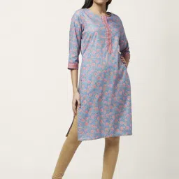 Rangmanch by Pantaloons Blue Cotton Printed Straight Kurta-picture-33