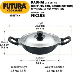 Hawkins Black & Silver Hard Anodised 26 cm Non-Stick Kadai With Lid (2.5 L) - Set of 1 image 5