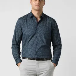 Peter England Blue Cotton Slim Fit Printed Shirt-picture-26