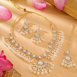 Zaveri Pearls Golden Dazzling Stones Austrian Diamonds Necklace Earring & Maangtikka Set-ZPFK18224-picture-20