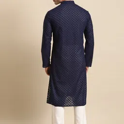 RAJUBHAI HARGOVINDAS Men Navy Blue Chikankari Kurta image 4