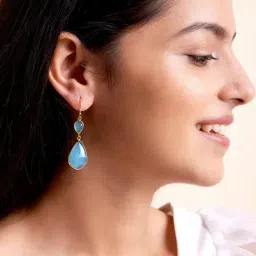 March by FableStreet 18k Gold-Plated 92.5 Sterling Silver Aqua Chalcedony Drop Earrings-picture-33