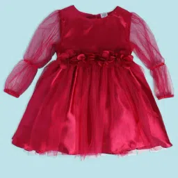 MINIKLUB Kids Maroon Applique Full Sleeves Dress-picture-31