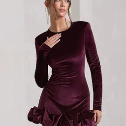 Outzidr Women Round Neck Ruffles Hem Bodycon Mini Dress image 1