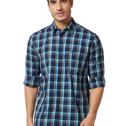 Parx Blue Slim Fit Check Shirt-image-87