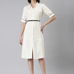 SHOWOFF Cream Cotton Regular Fit Shirt Dress-image-50