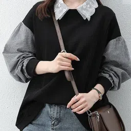StyleCast Women Checkered Shirt Collar Puff Sleeves Pullover-image-75