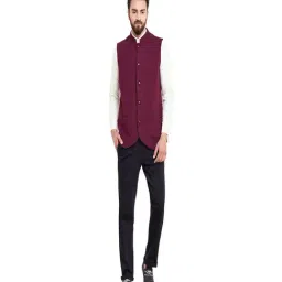 Hypernation Maroon Slim Fit Cotton Waistcoat image 5