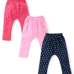 Babyhug Cotton Knee Length Diaper Leggings Polka Dots Printed Pack of 3 - Pink & Navy Blue-picture-17