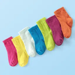 Cute Walk by Babyhug Anti-Bacterial Ankle Length Solid Socks Pack of 7 - Multicolour-picture-21
