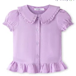 Babyoye Eco Conscious Cotton Linen Half Sleeves Top Solid Colour - Purple-image-84
