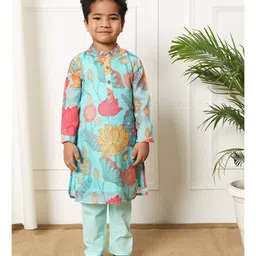 READIPRINT Cotton Full Sleeves Floral Printed Coordinating Kurta & Pyjama Set - Blue-picture-31