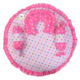 Babytoons Baby Mattress with Pillows New Born Round Gaddi Set (0-6 Months) Pink-picture-26