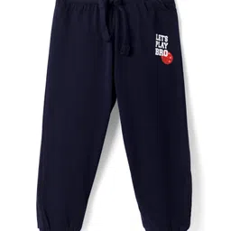 Babyhug Single Jersey Knit Full Length LoungePants With Sport Text Print - Navy Blue-picture-10