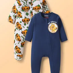 babyhug disney Babyhug Dinsey Interlock Full Sleeves Footed Sleepsuit With Simba Graphic Pack Of 2 - Navy Blue & White-picture-10