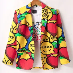 Dapper Dudes Full Sleeves Good Boy Text Printed Blazer With Tee - Yellow-picture-27