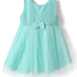 Babyhug Woven Sleeveless Mesh Party Dress With Glitter In Yoke & Bow Applique - Mint-picture-20
