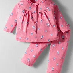 Teddy Sinker Knit Full Sleeves Co-ords Night Suit With Animal Print - Pink-picture-31