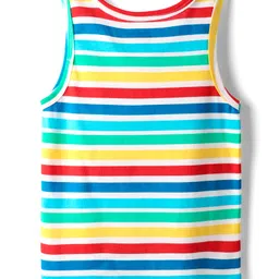 Babyhug 100% Cotton Single Jersey Knit Sando With Stripes - Light Blue image 2