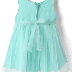 Babyhug Woven Sleeveless Mesh Party Dress With Glitter In Yoke & Bow Applique - Mint image 2
