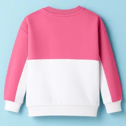 Babyhug Terry Knit Full Sleeves Cut & Sew Sweatshirt with Text Graphic - Pink & White image 2