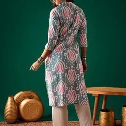 anouk Women's Blue Ikat Print Kurta image 4